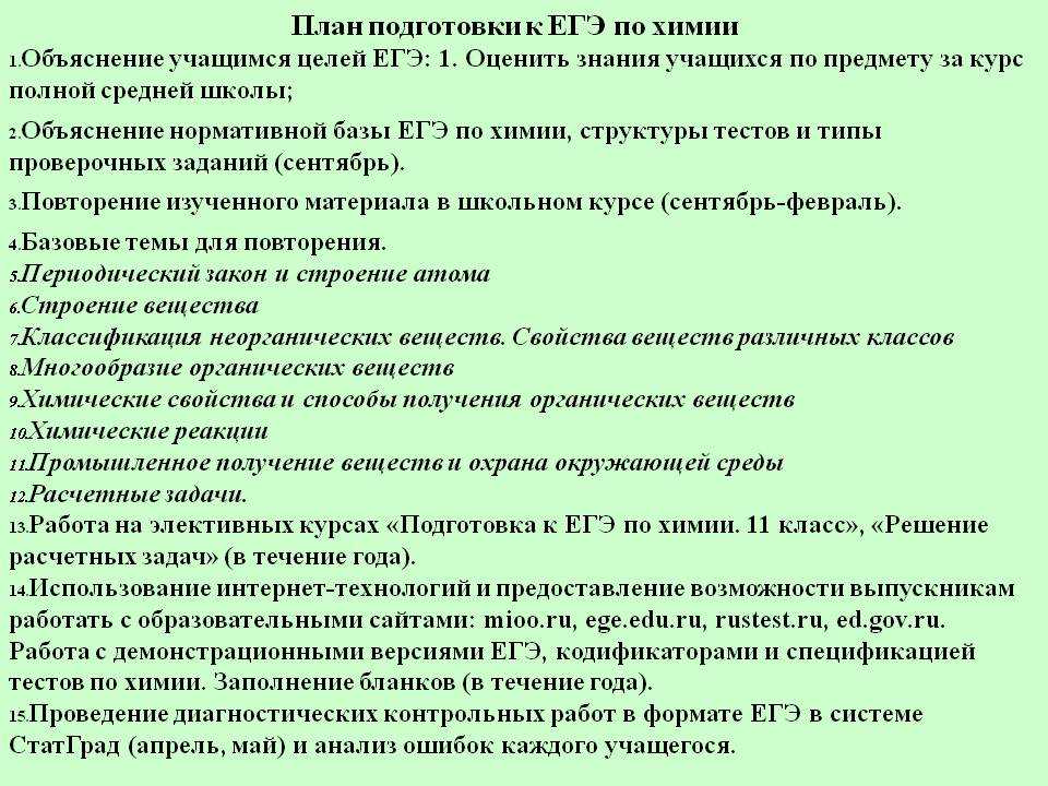 План для подготовки к егэ