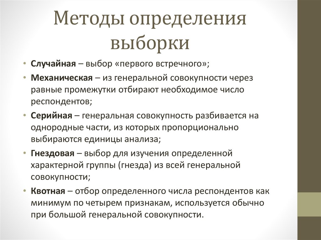 1 определение метода. Методики формирования выборки. Способы составления выборки. Методы построения выборки. Способы формирования выборки.