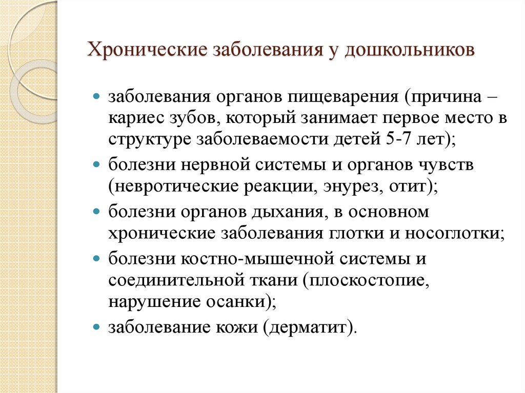 Какие хронические заболевания. Заболевания дошкольников. Структура хронических заболеваний у дошкольников. Хронические заболевания. Хронические заболевания у детей дошкольного возраста список.