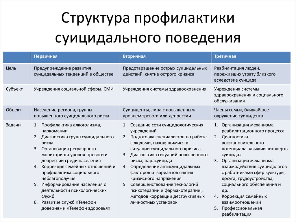 План работы по профилактике суицидального поведения в школе