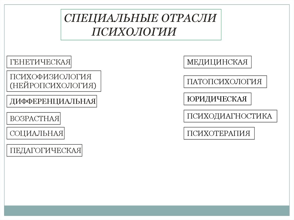 Соотнесите отрасли специальной психологии и их краткую характеристику схема