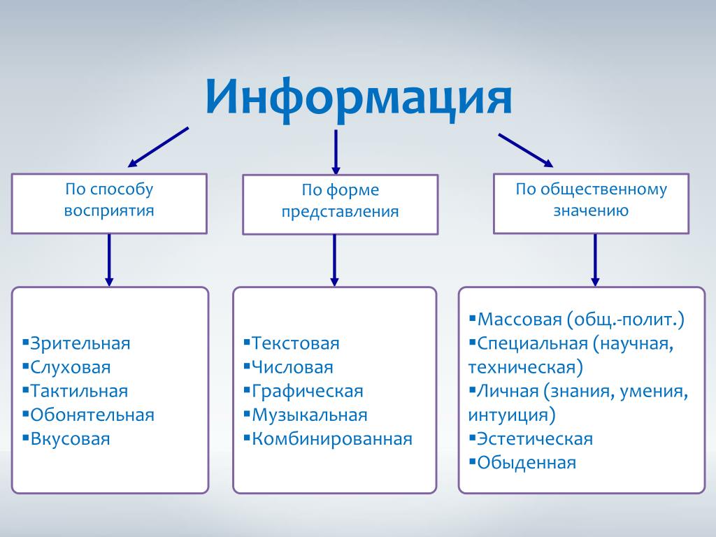 Виды информации по способу восприятия