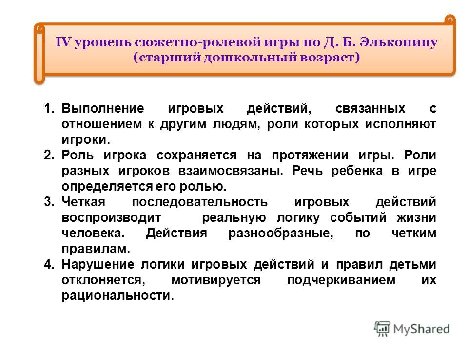 Уровни развития сюжетно ролевой игры по эльконину