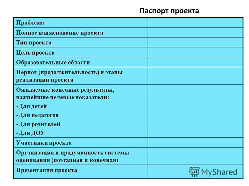 Паспорт проекта печать