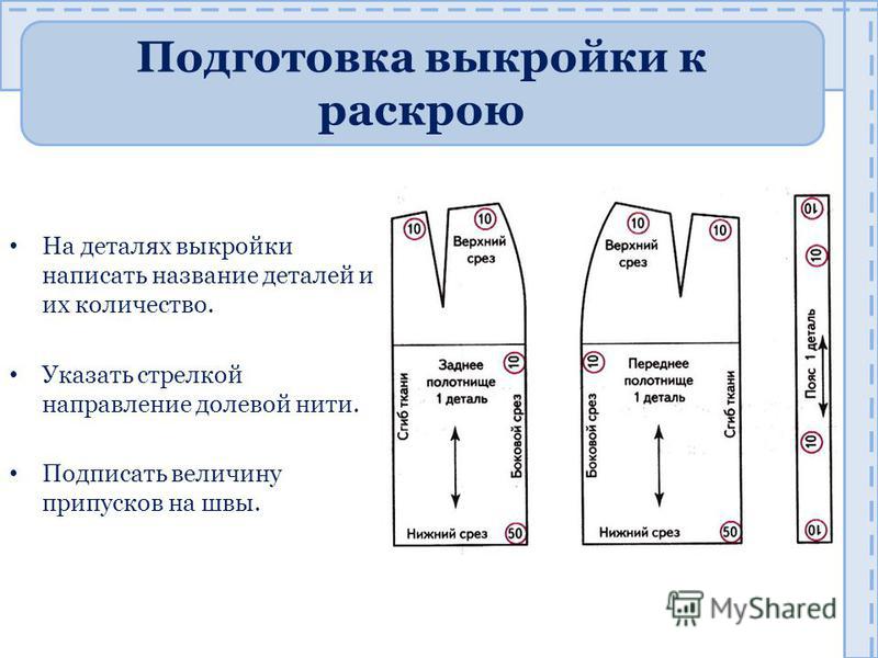 Срезы лекал могут располагаться в разные стороны на ткани с рисунком или на однотонной ткани