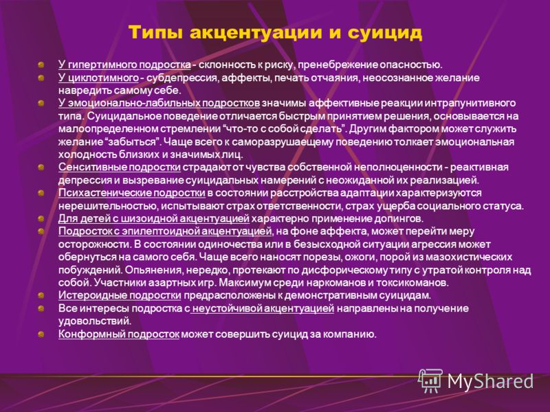 Акцентуации и психопатии. Акцентуации характера у подростков. Легкая депрессия субдепрессия.