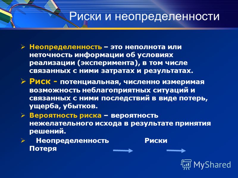 Понятие неопределенности и риска проекта