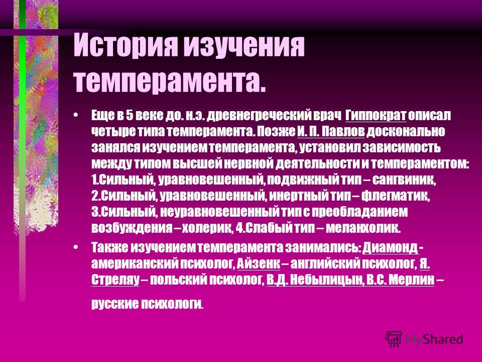 История изучения психологии. История изучения темперамента. История исследования темперамента. Методика изучения темперамента. Исследование типов темпераментов.