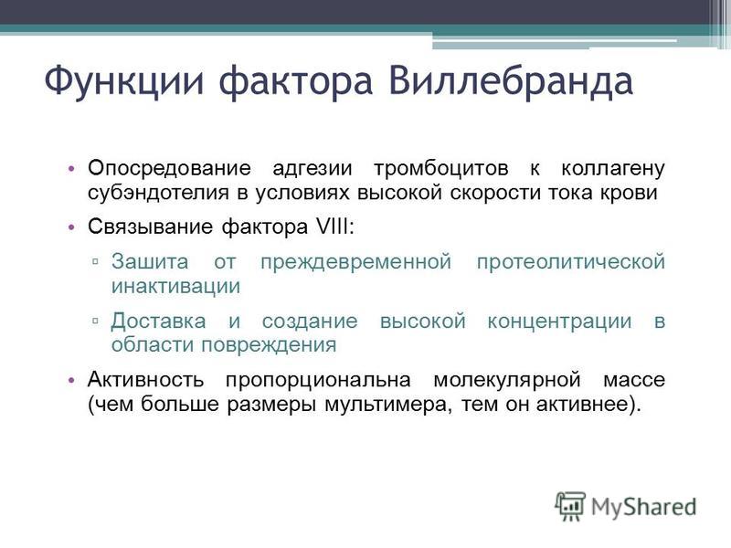 Фактор функции. Фактор Виллебранда функции. Фактор Виллебранда VIII фактор. Фактор Виллебранда это 8 фактор. Фактор Виллебранда что это такое в крови.