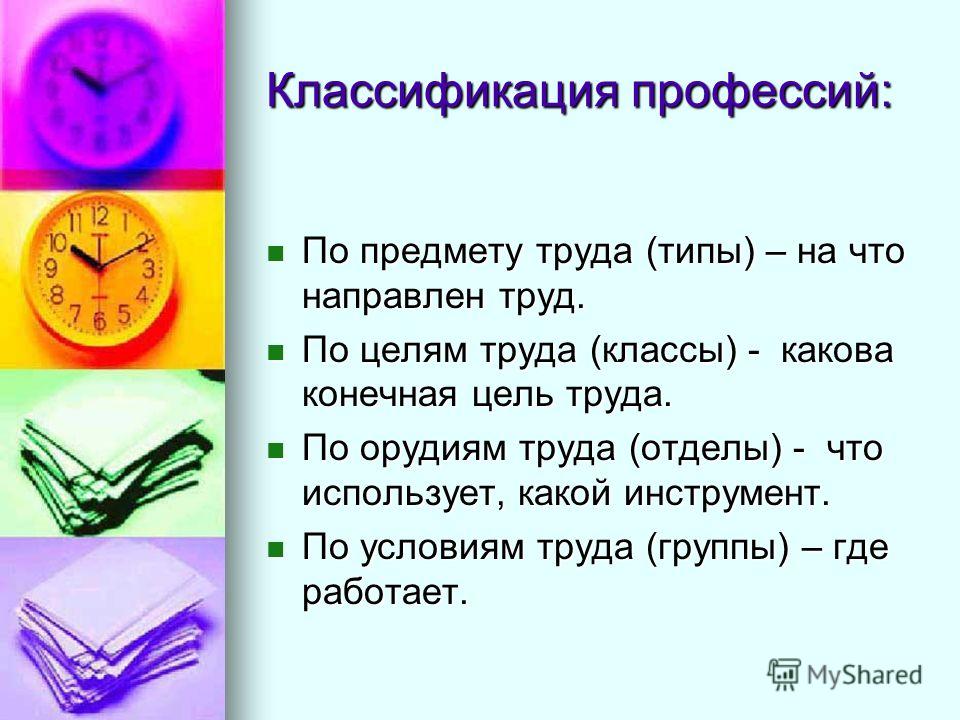 Презентация на тему классификация профессий