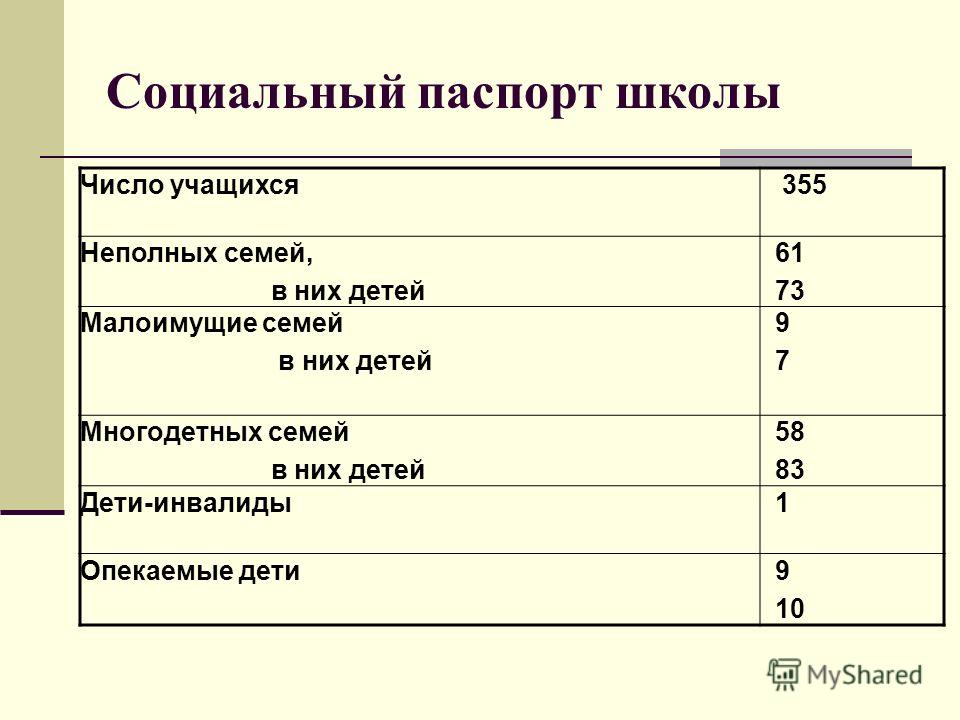 Социальный паспорт ученика образец заполнения