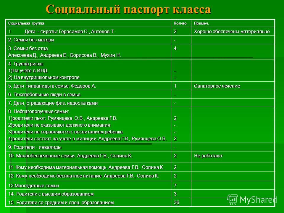 Соц паспорт класса образец