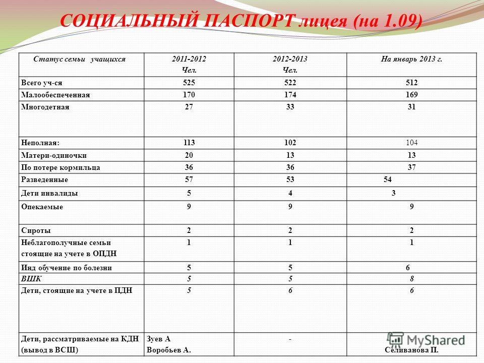 Социальный паспорт учащегося как заполнить образец заполнения