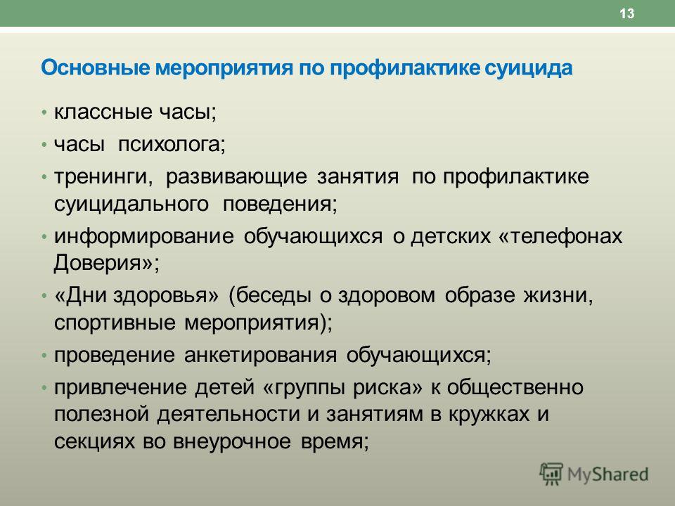 План работы психолога по профилактике суицидального поведения в школе