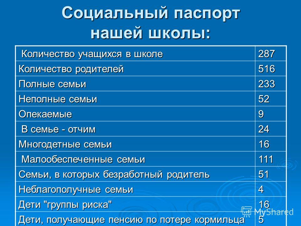 Социальный паспорт ученика образец заполнения