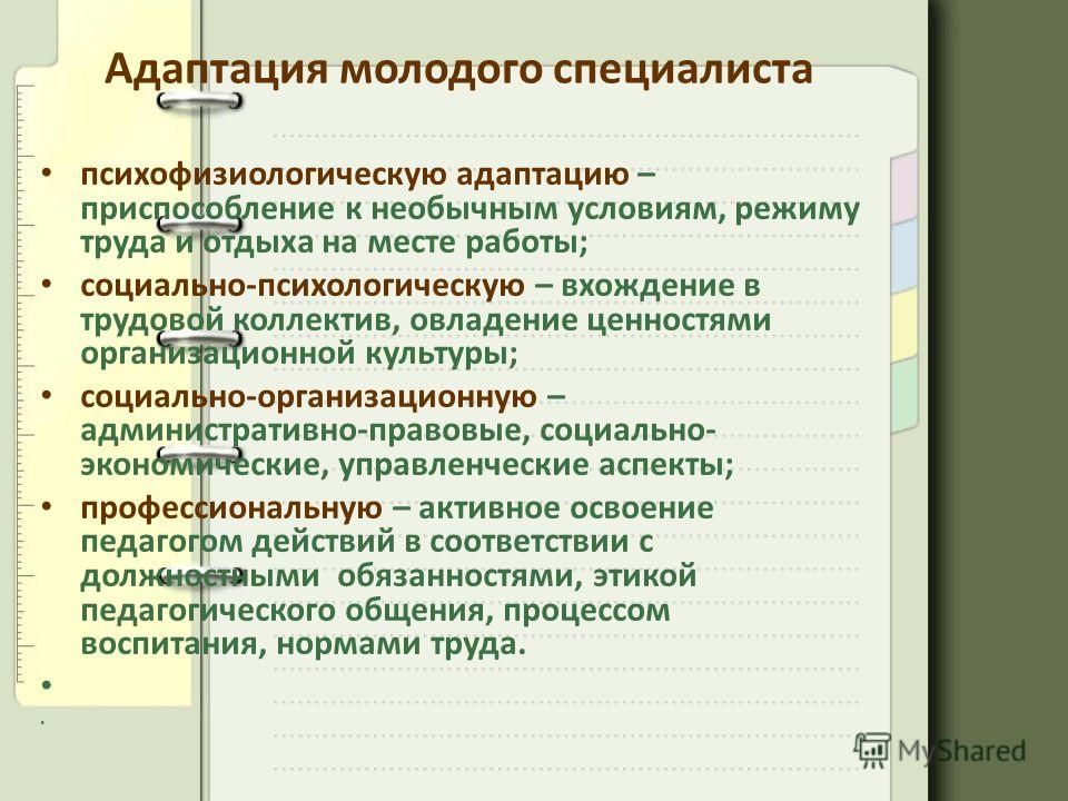 Адаптация педагога. Этапы процесса адаптации молодых специалистов. Адаптация молодых специалистов на предприятии. Социальная адаптация молодого специалиста. Мероприятия по адаптации молодых специалистов.