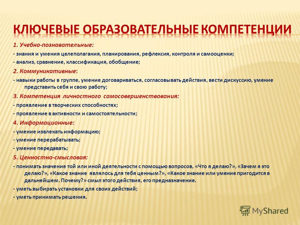 Содержание умений. Образовательные компетенции. Ключевые образовательные компетенции. Формирование компетенций учащихся. Ключевые компетенции учащихся.