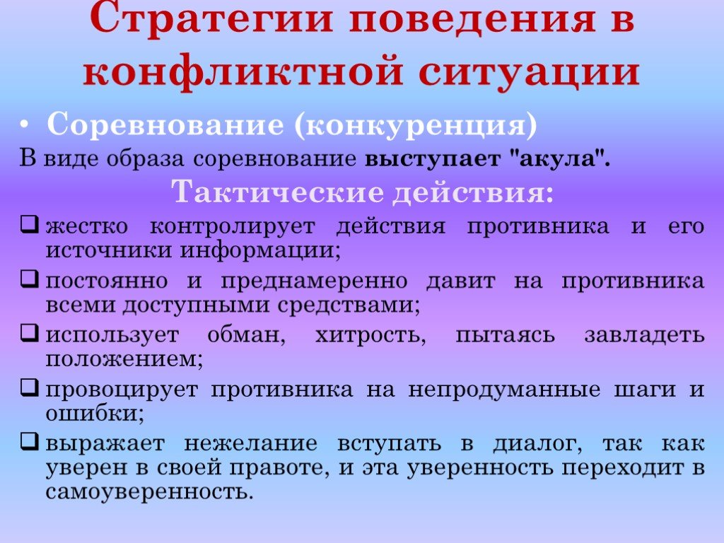 Стратегия поведения в конфликтных ситуациях презентация