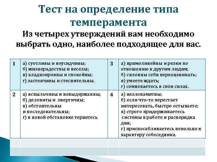 Тест определение. Тест на определение темперамента. Тест на определение типа темперамента. Тест по определению типа темперамента. Тест на выявления типа темперамента.