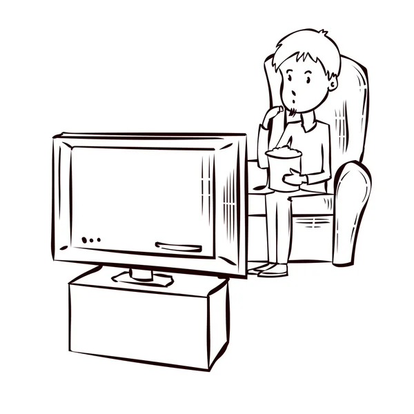 Девочка смотрит телевизор нарисовать