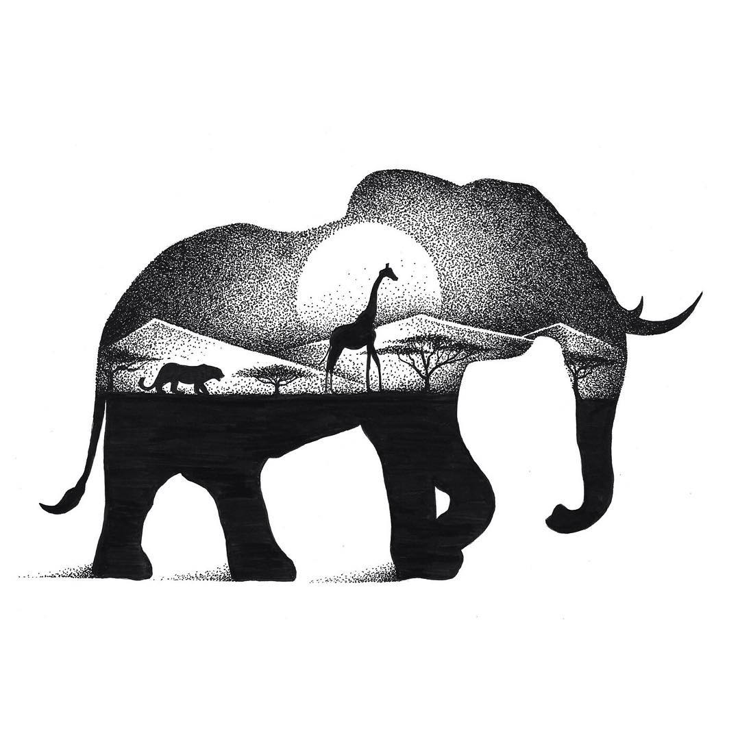 05 Elephant and Giraffe Thiago Bianchini Eclectic Collection of Drawings and Illustrations www designstack co