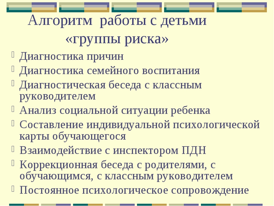 Группа риска в школе. Алгоритм работы с детьми группы риска. Алгоритм работы с семьями группы риска. Алгоритм работы с группой риска. Алгоритм работы с учащимися группы риска.