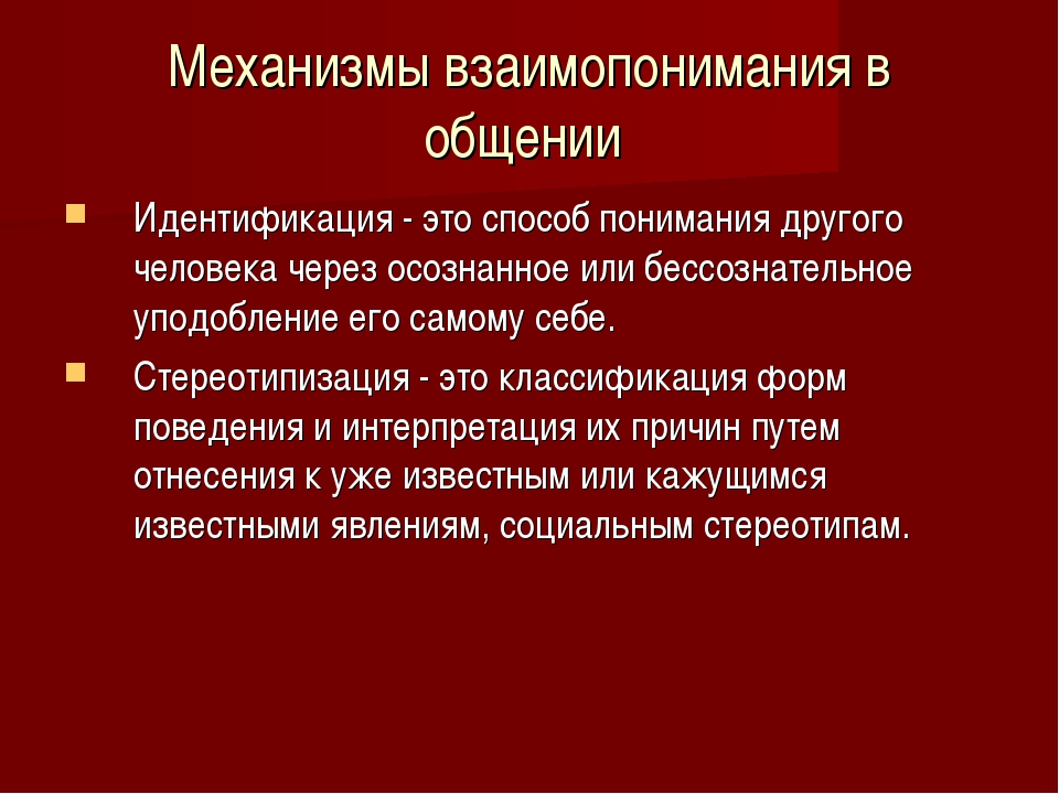 Механизмы взаимопонимания в общении схема