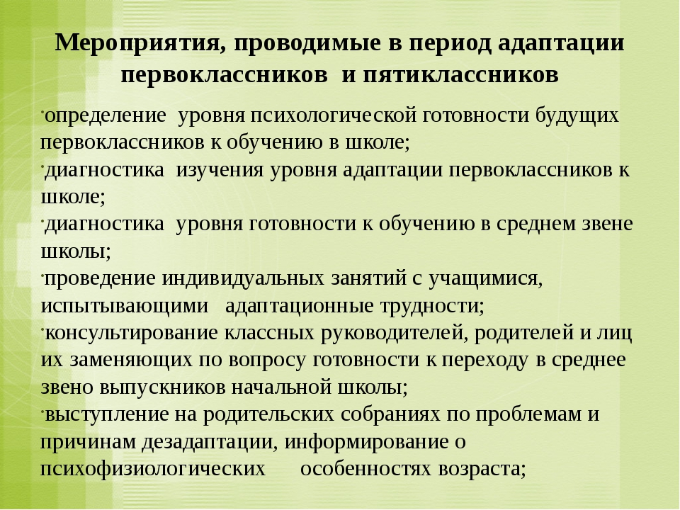 Проект мероприятий и рекомендаций по обеспечению успешной адаптации первоклассников к школе