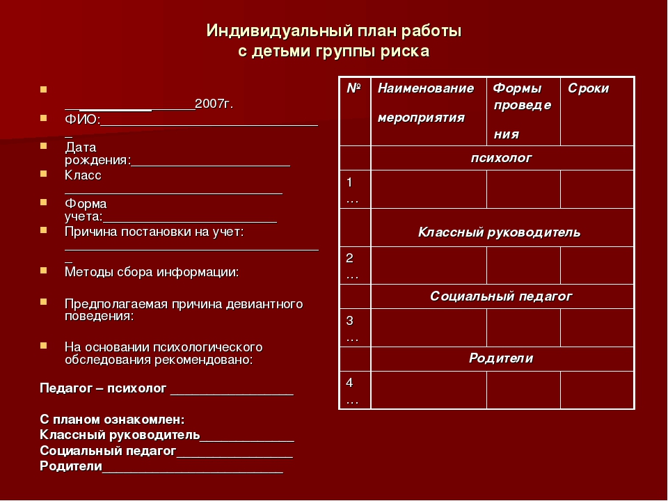 Классному руководителю группа риска