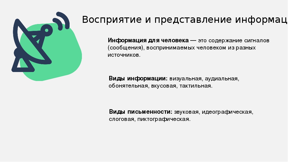 Информация представляется в виде. Восприятие и представление информации.