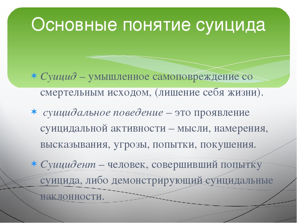 Тест на суицидальные наклонности. Основные концепции суицида. Признаки суицидального поведения. Основные понятия суицидологии.