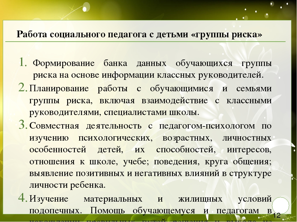 План работы с группой риска классного руководителя