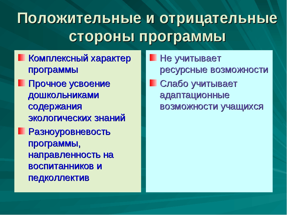 Положительные и отрицательные стороны проекта