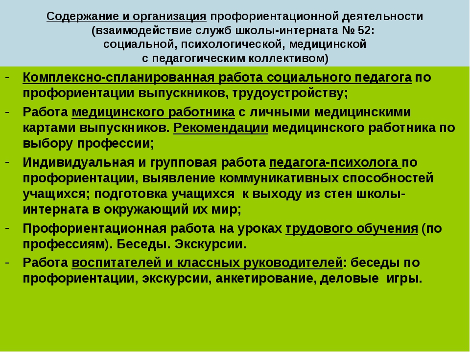 План профориентационной работы педагога психолога в школе