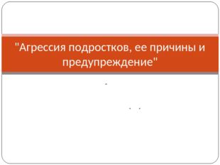 Педагог-психолог Зильберс М.М. &quot;Агрессия подростков, ее причины и предупрежде