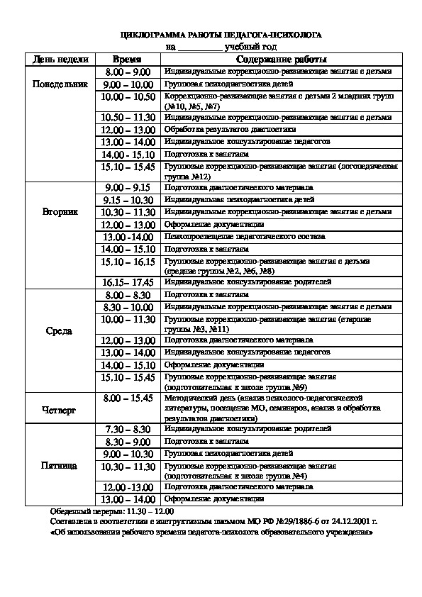 План работы психолога на год по фгос