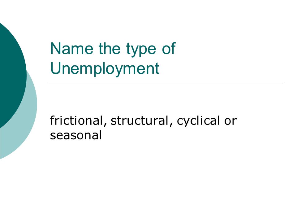 Name the type of Unemployment frictional, structural, cyclical or seasonal