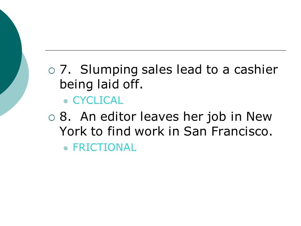  7. Slumping sales lead to a cashier being laid off.
