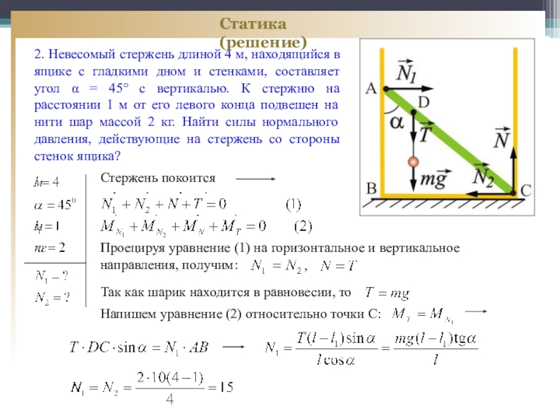 На рисунке показан стержень верхний конец которого закреплен объемный вес