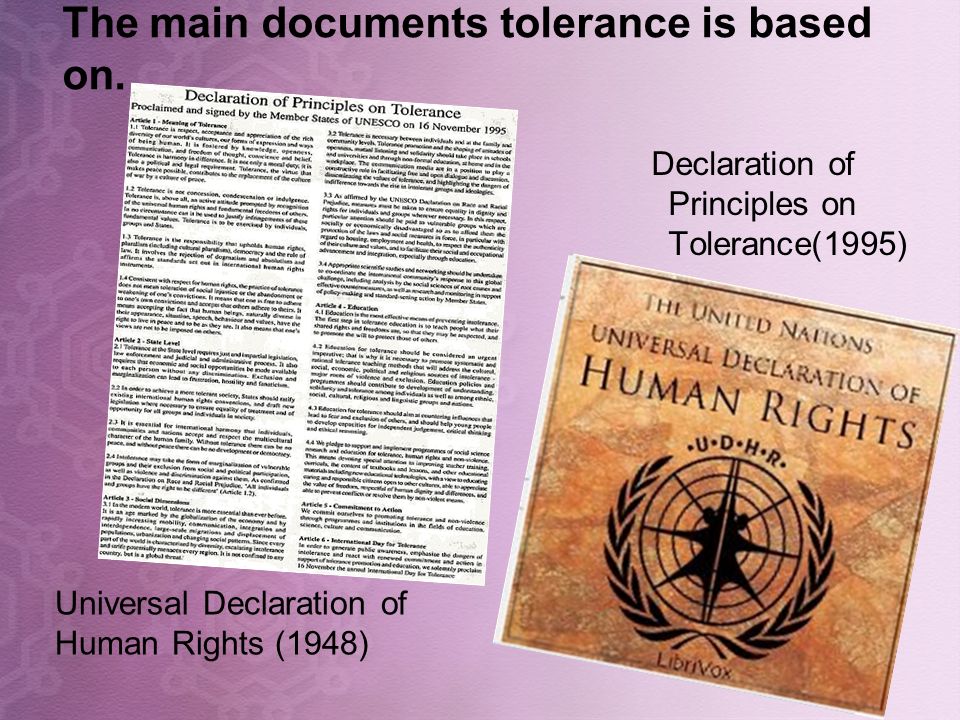 The main documents tolerance is based on.