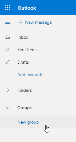 New Group location in Outlook.com folder list