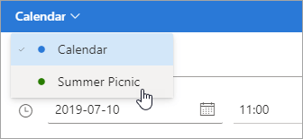 A screenshot of the calendar selection drop-down menu