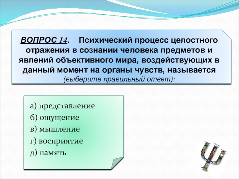 1 отображение целостного образа непосредственно воздействующего предмета