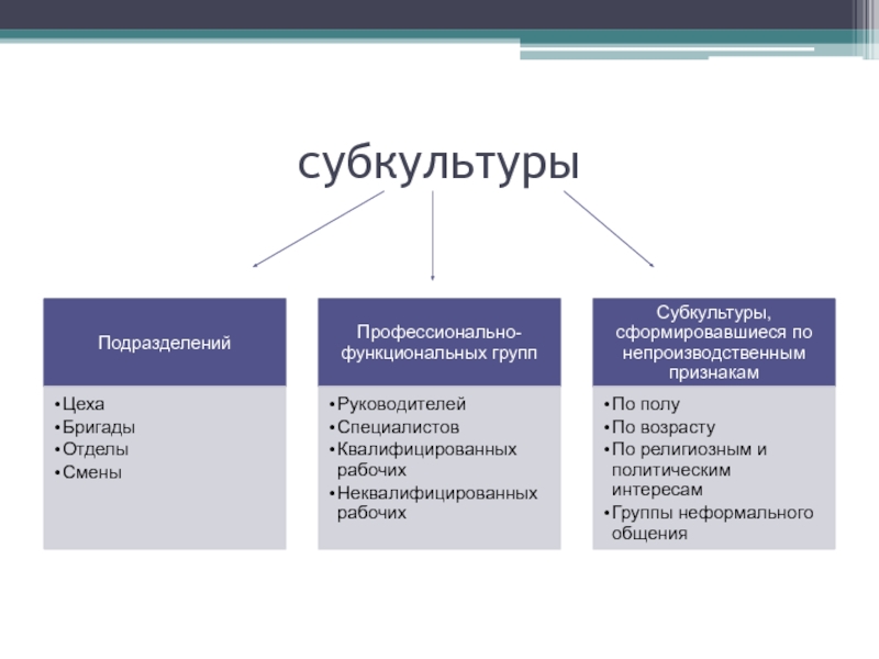 Субкультуры в организации. Субкультура примеры. Организационные субкультуры понятие.