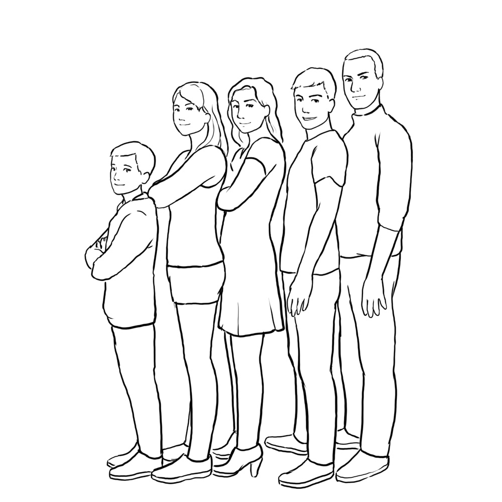 Нарисовать семью из 5 человек. Рисунок семьи для срисовки. Групповой портрет позы. Набросок групповой портрет. Рисунок про семью карандашом.