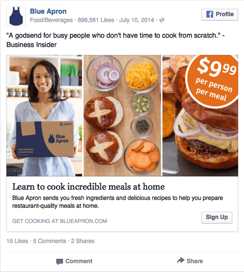 Реклама в соцсетях – синий цвет, пример Blue Apron